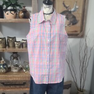 Chadwicks Pastel Plaid Sleeveless Button-Up Top